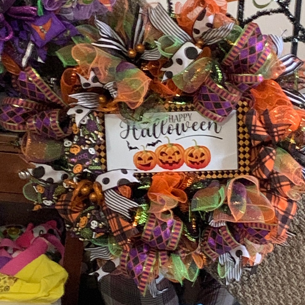 Halloween Wreath with Orange and Black Accents